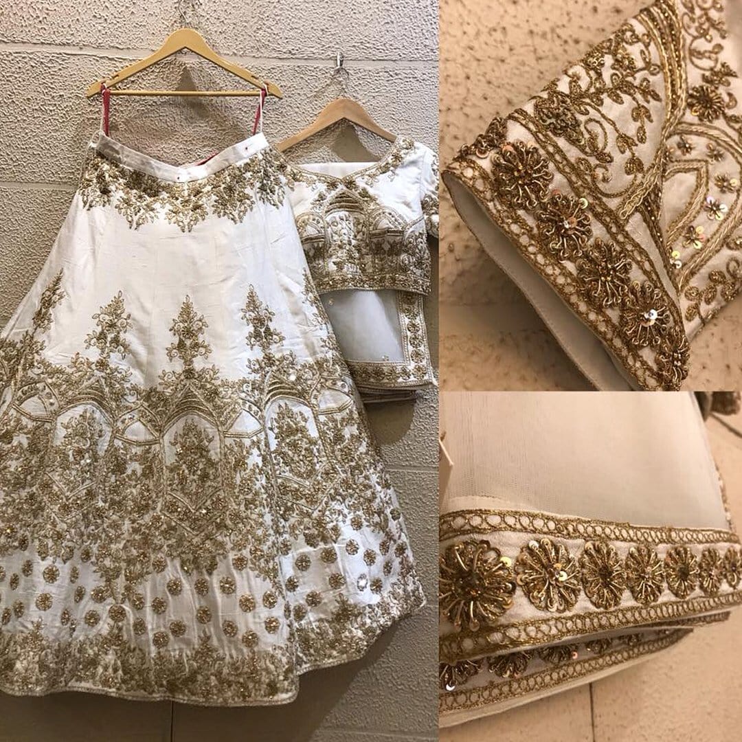 Siya Fashions Fully Stitched White Zardosi Silk Lehenga SFINS209 - ShreeFashionWear  