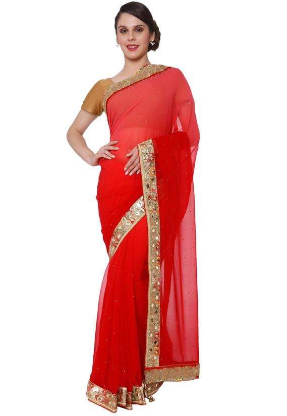 Party Red Georgette Saree With Blouse In Silk SF23EXP - ShreeFashionWear  