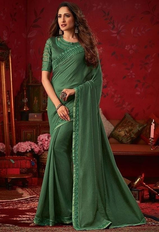 Solid Fancy Silk Saree In Green SIYA8836D - ShreeFashionWear  