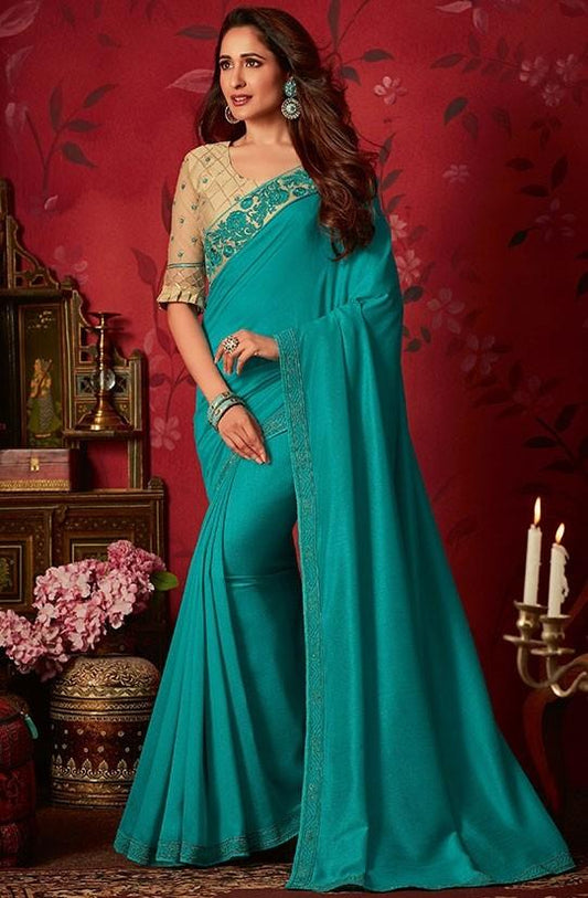 Solid Fancy Silk Saree In Turquoise SIYA8835D - ShreeFashionWear  