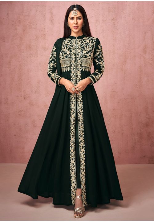 Sonam Bajwa Designer Anarkali Salwar Suit In Black SFYS71502 - ShreeFashionWear  
