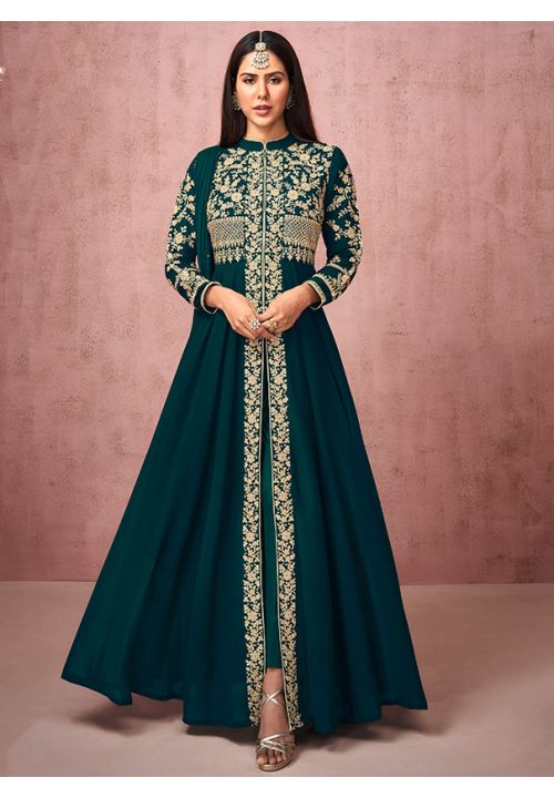 Sonam Bajwa Designer Anarkali Salwar Suit In Green SFYS71504 - ShreeFashionWear  