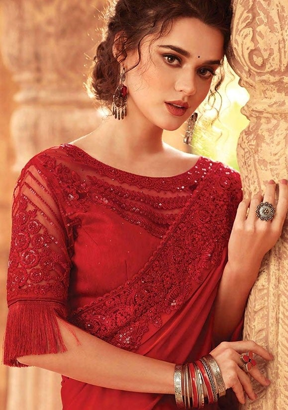 Buy Solid Red Designer Sari Blouse Online in USA with Embroidered Lace –  Pure Elegance