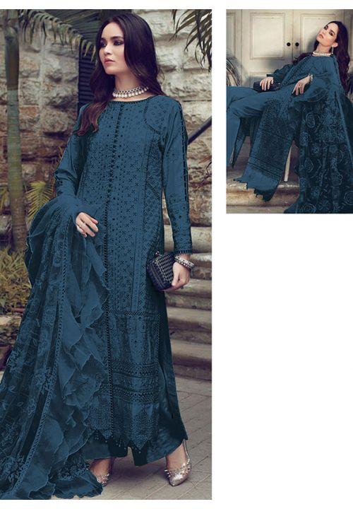 Teal Blue Summer Salwar Kameez Suit Cotton Sequins Work AP1029 - ShreeFashionWear  