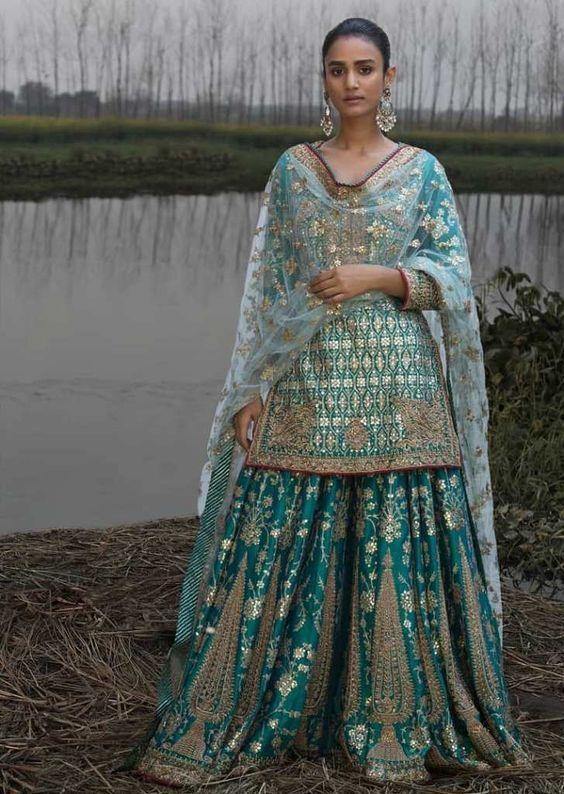 Teal Culture Wedding Sharara Salwar Kameez In Silk INSP438 - ShreeFashionWear  