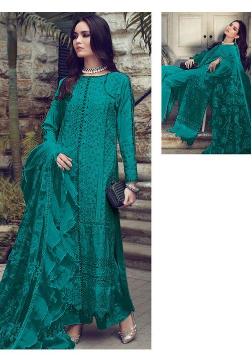 Teal Green Summer Salwar Kameez Suit Cotton Sequins Work AP1031 - ShreeFashionWear  