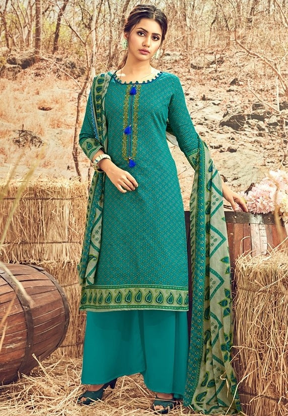 Teal Green Color Cotton Fabric Palazzo Suit SY58187 - ShreeFashionWear  