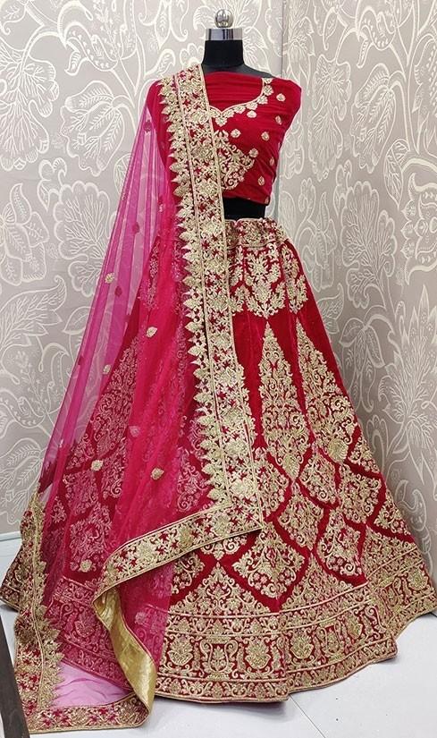 Turkish Pink Bridal Velvet Lehenga Choli SFYDS0140 - ShreeFashionWear  