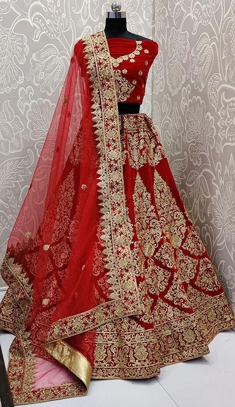 Turkish Red Bridal Velvet Lehenga Choli SFYDS0138 - ShreeFashionWear  