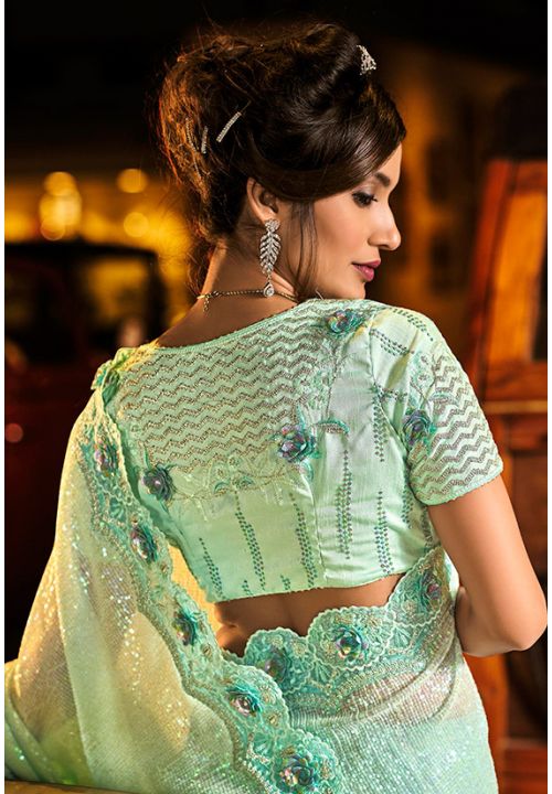 Turquoise Blue Indian Pakistani Wedding Party Net Designer Saree SRSA301711 - ShreeFashionWear  