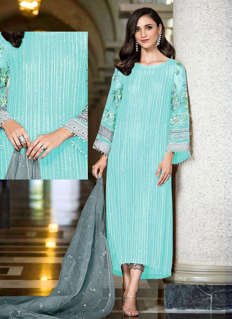 Turquoise  Designer Anarkali Indian Pakistani Palazzo Suit FZ101179 - ShreeFashionWear  