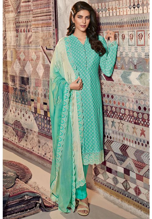 Turquoise Indian Pakistani Crepe Salwar Pants Trouser Kameez  SFYS67106 - ShreeFashionWear  