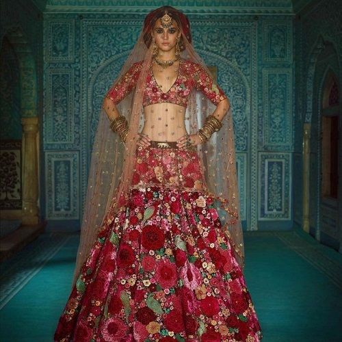 Buy Pakistani Bridal Dress in Floral Lehenga Choli Style – Nameera by Farooq