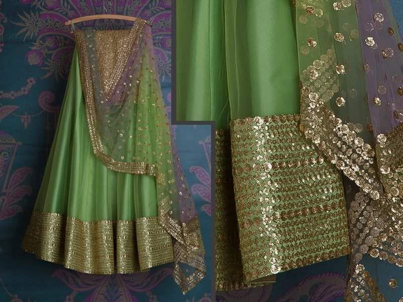 Green Bridal Reception Lehenga Set In Silk Heavy Handwork INS144 - ShreeFashionWear  