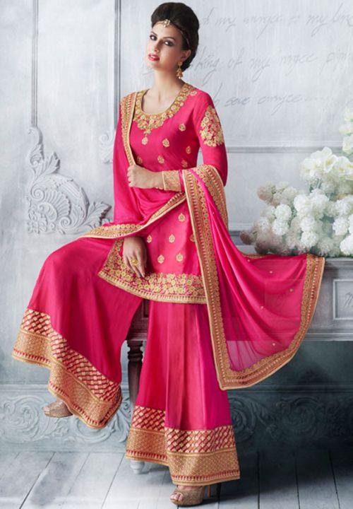 Wedding Ceremony Pink Palazzo Suit Tussar Silk SFLLT14206 - ShreeFashionWear  