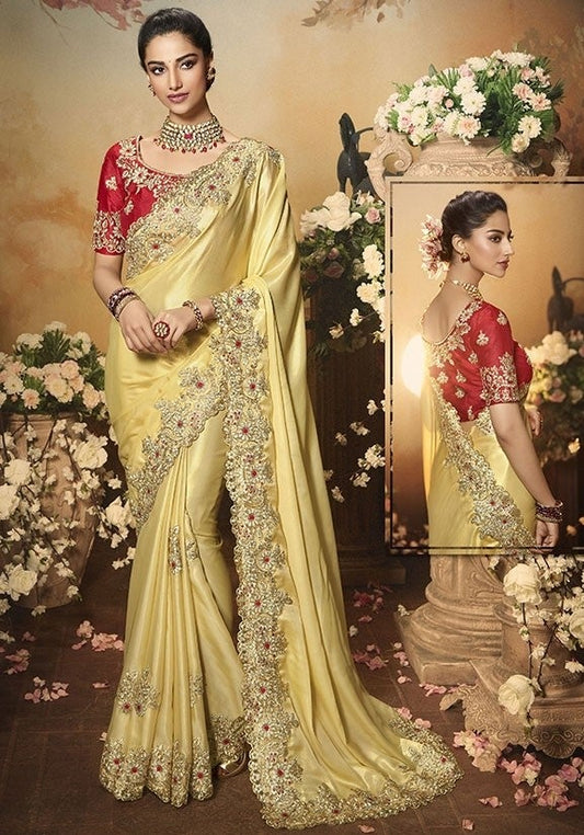 Wedding Saree Culture Gold Blond Satin  SIYA3241 - ShreeFashionWear  