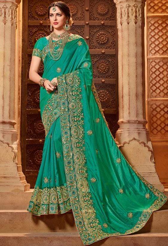 Wedding Silk Saree In Green With Stone  SF9921EX - ShreeFashionWear  