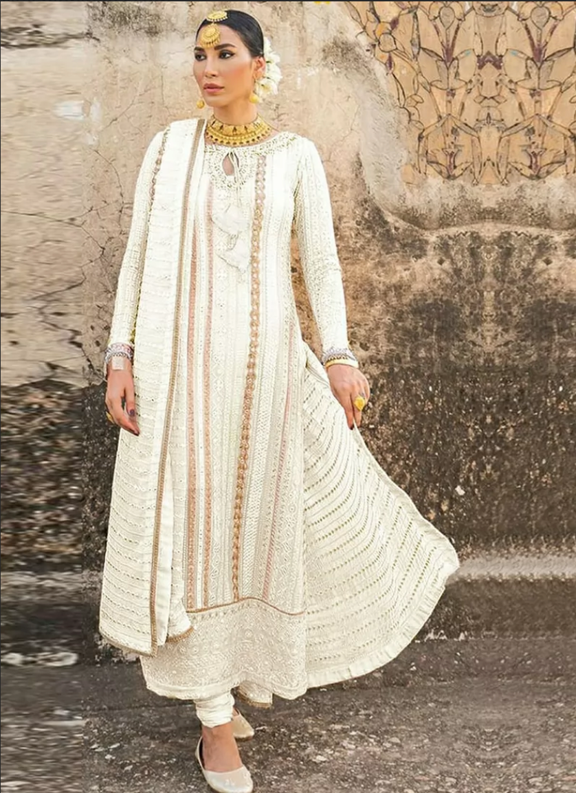 White Pakistani Salwar Pant Salwar Suit In Georgette SHFZ109854 - ShreeFashionWear  
