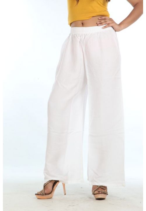White Plain Women's Botton Trouser In Rayon SRBTM1103 - ShreeFashionWear  