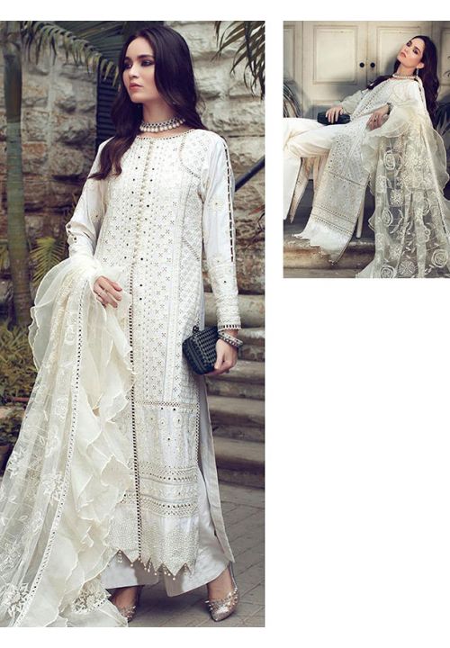 White Summer Salwar Kameez Suit Cotton Sequins Work AP1024 - ShreeFashionWear  