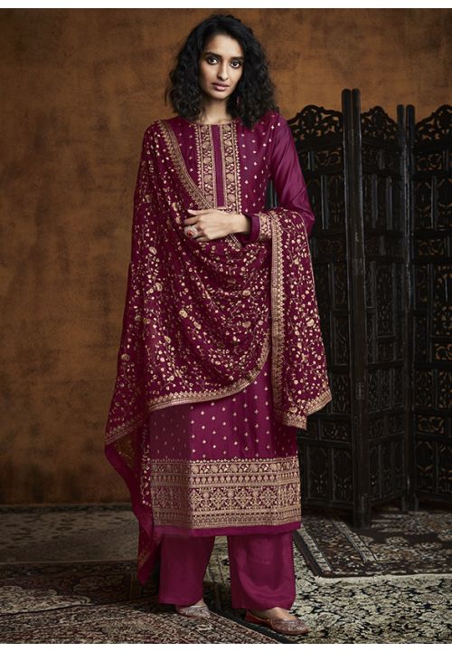 Wine Evening Palazzo Salwar Suit In Silk SHYS65702CB - ShreeFashionWear  