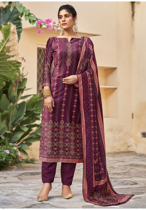 Wine Indian Plus Size Velvet Salwar Kameez Palazzo Suit SFDSIF5200 - ShreeFashionWear  