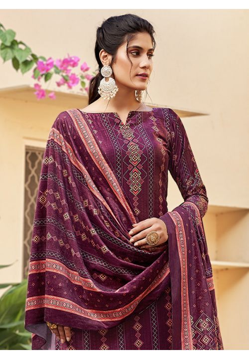 Wine Indian Plus Size Velvet Salwar Kameez Palazzo Suit SFDSIF5200 - ShreeFashionWear  