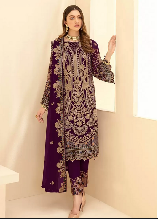 Wine Pakistani Style Salwar Pant Suit In Georgette SHRFZ109867 - ShreeFashionWear  