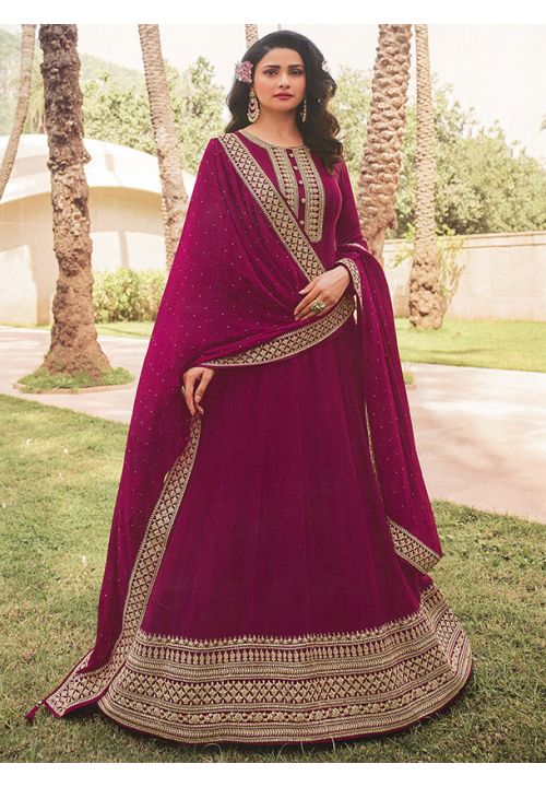 Wine Prachi Desai Georgette Sangeet Anarkali Gown SIPRF141201 - ShreeFashionWear  