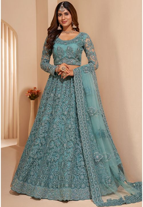 Embroidered Wedding Wear Designer Lehenga Choli In Beige Color Net Fab –  Simple Sarees