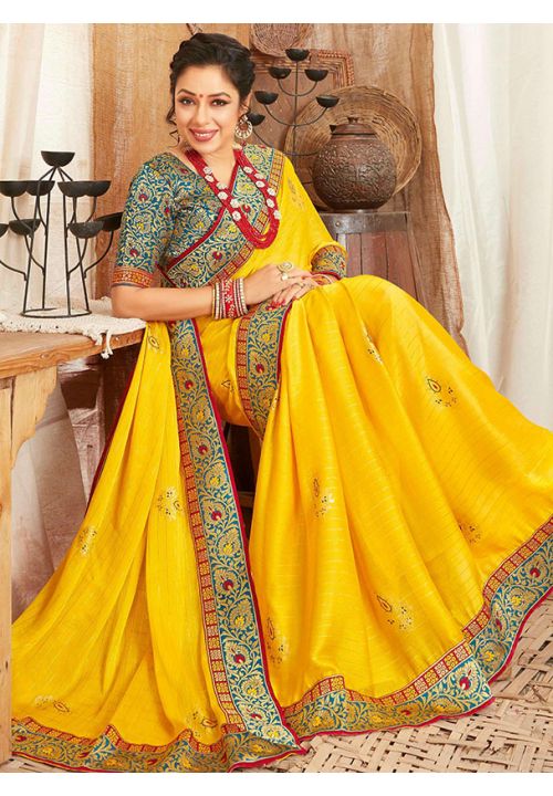 Yellow Anupama Wedding Saree In Fancy Silk SASA272201 - ShreeFashionWear  