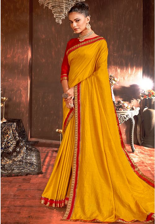Yellow Art Silk Indian Bridesmaid Wedding Saree  SRPRF145008 - ShreeFashionWear  