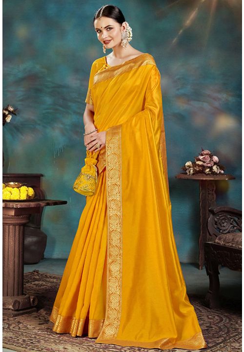 Yellow Art Silk Indian Bridesmaid Wedding Saree  SRPRF164602 - ShreeFashionWear  