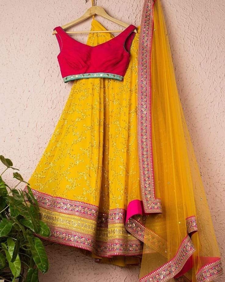 Yellow Designer Silk Wedding Lehenga Choli Set Red Blouse  INSPMAY424 - ShreeFashionWear  