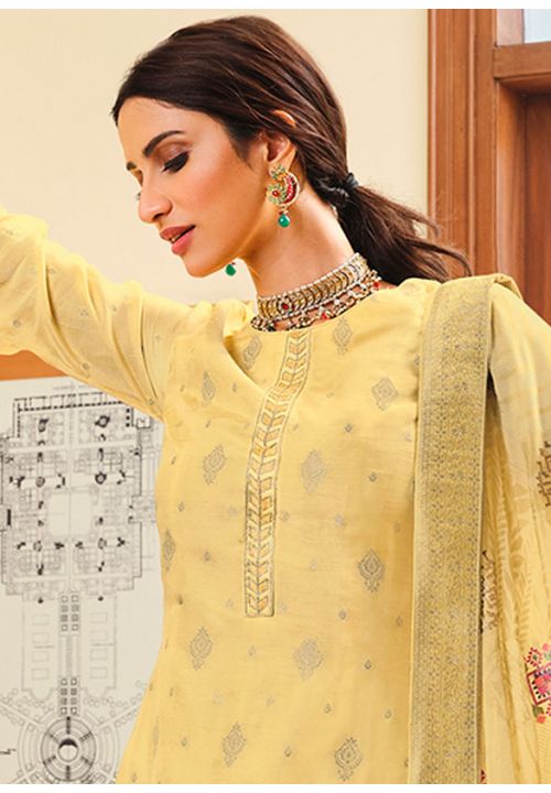 Yellow Dola Silk Plus Size Salwar Pant Palazzo Suit SRSTL14105 - ShreeFashionWear  