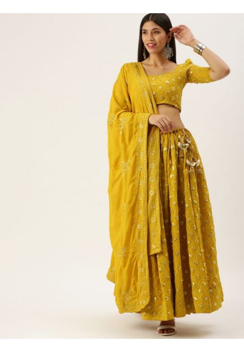 Yellow Fancy Party Wear Lehenga Choli In Georgette SRROY357505 - ShreeFashionWear  