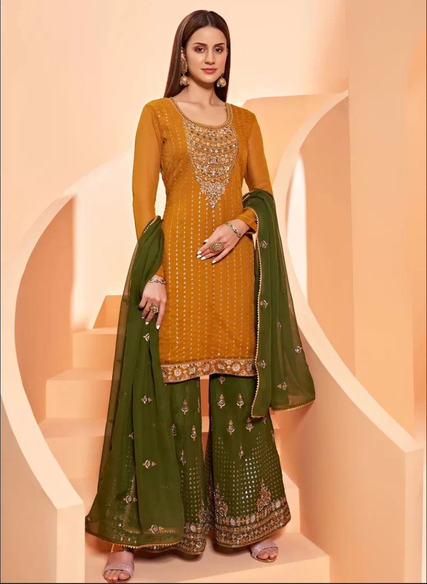 Yellow Georgette Party Sharara Salwar Suit  Palazzo Suit SHFZ110418 - ShreeFashionWear  