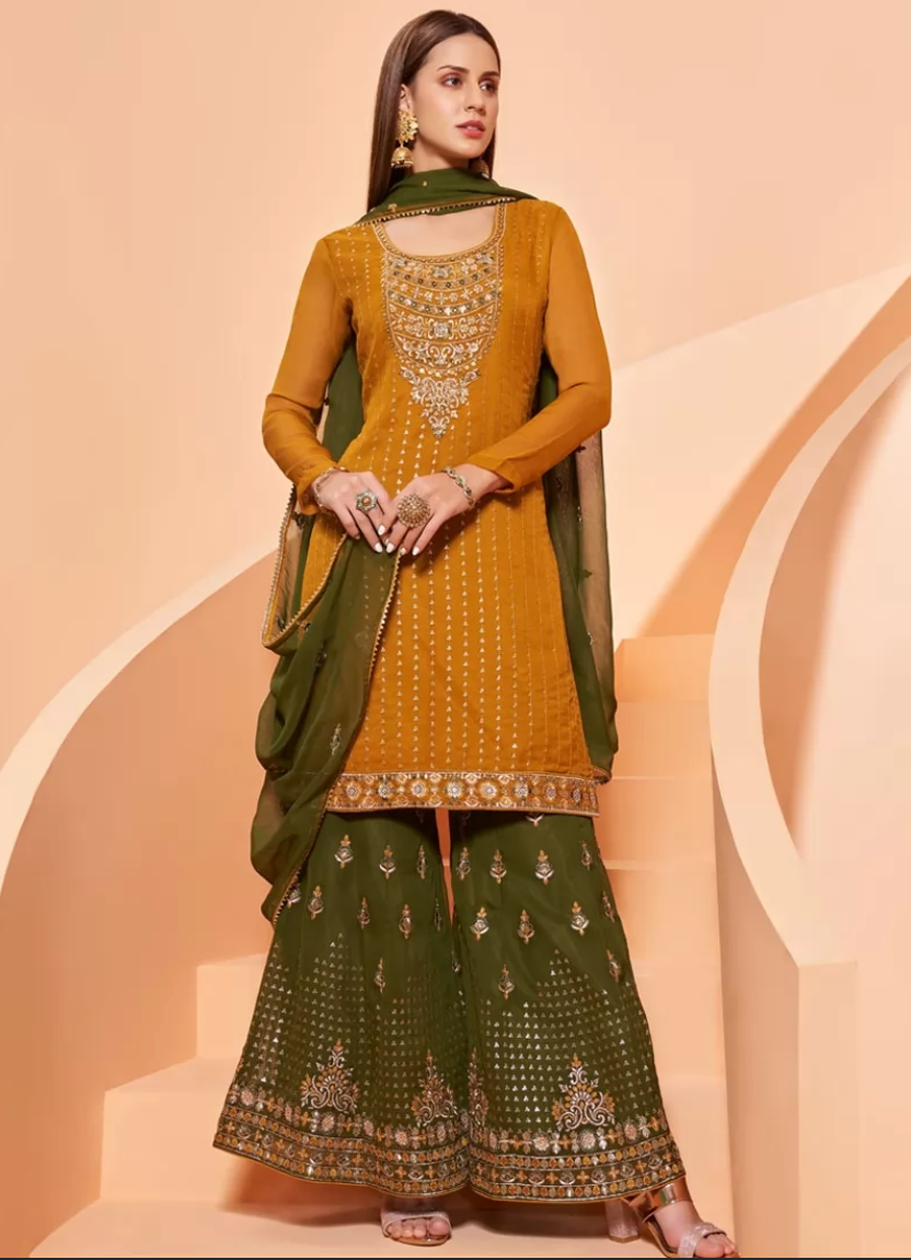 Yellow Georgette Party Sharara Salwar Suit  Palazzo Suit SHFZ110418 - ShreeFashionWear  