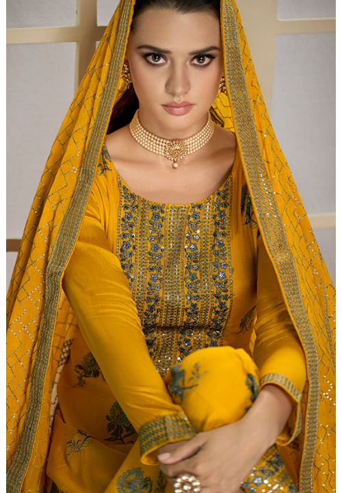 Yellow Haldi Ceremony Long Churidar Trouser Salwar EXYS72404 - ShreeFashionWear  
