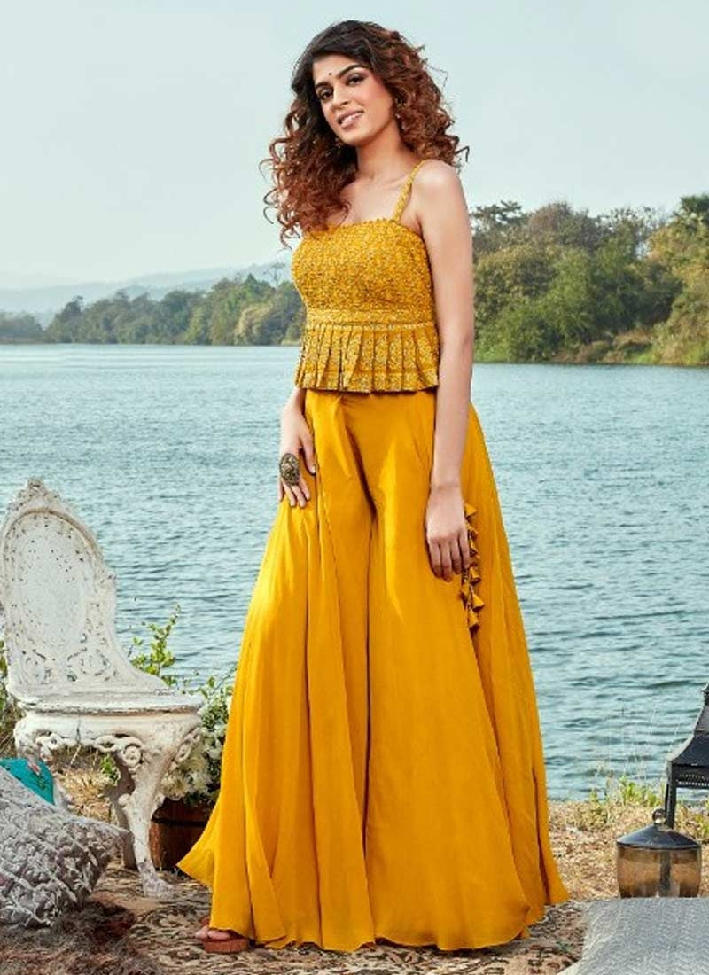 Buy MOOMAYA Yellow Women's Solid Palazzo Pants High Waist Ankle Length Wide  Leg Trousers | Shoppers Stop