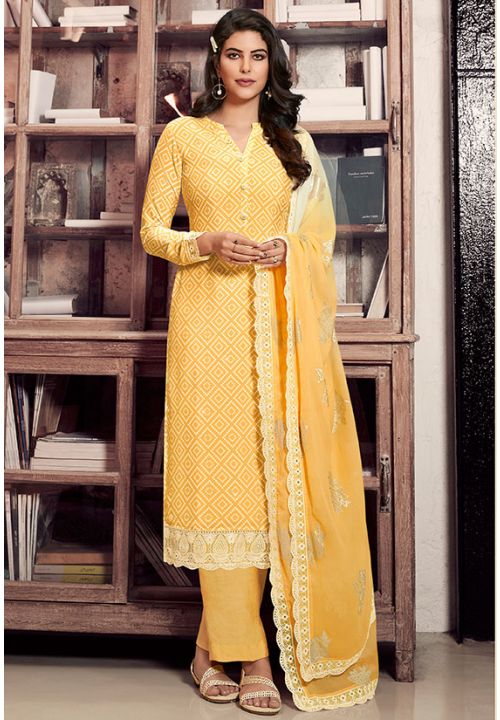 Yellow Indian Pakistani Crepe Salwar Pants Trouser Kameez  SFYS67102 - ShreeFashionWear  