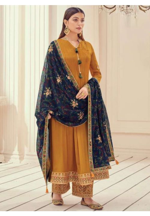 Yellow Indian Pakistni Chinnon Palazzo Trouser Suit SFSA275801 - ShreeFashionWear  