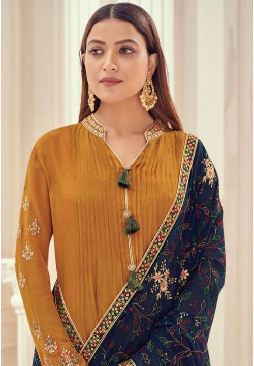 Yellow Indian Pakistni Chinnon Palazzo Trouser Suit SFSA275801 - ShreeFashionWear  