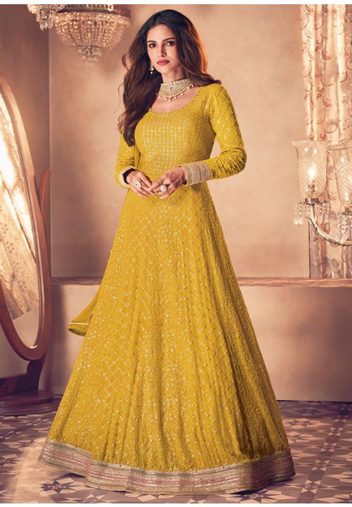 Yellow Indian Wedding Bridesmaid Long Anarkali SA279501 - ShreeFashionWear  