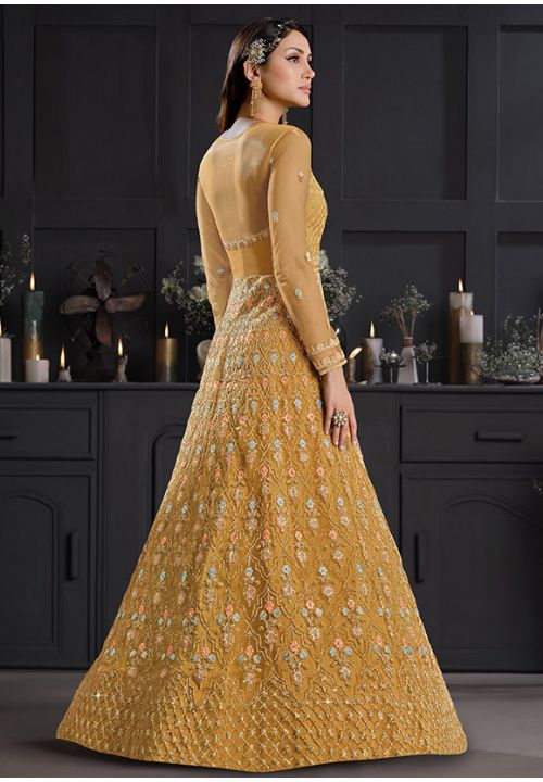 Yellow Net Wedding Party Long Anarkali Gown Suit SFSWG6704 - ShreeFashionWear  