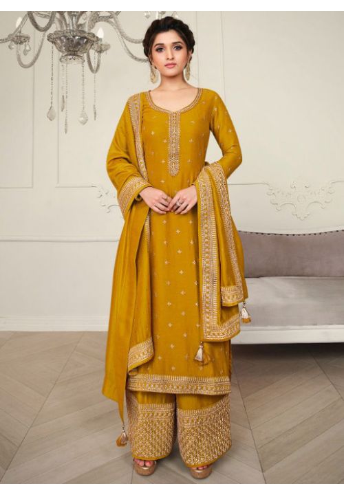Yellow Nidhi Shah Bollywood Palazzo Suit In Silk SFSA289403 - ShreeFashionWear  