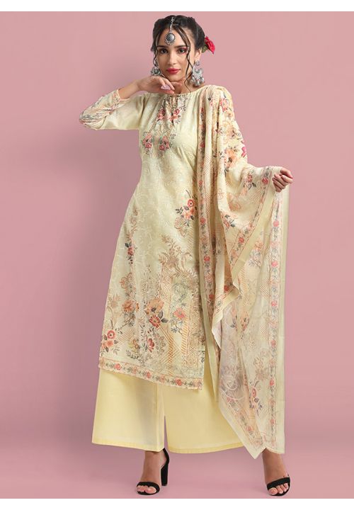 Yellow Plus Size Cotton Floral Palazzo Suit STL15904 - ShreeFashionWear  