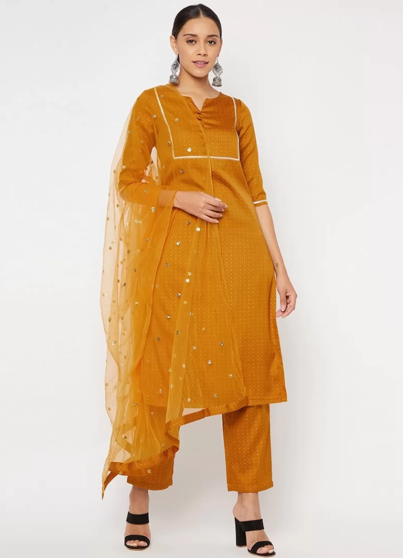 Yellow Sangeet Cotton Silk ReadyMade Salwar Suit SHFZ110389 - ShreeFashionWear  