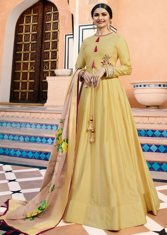 Yellow Beige Designer Bollywood Gown SHYD32 - ShreeFashionWear  