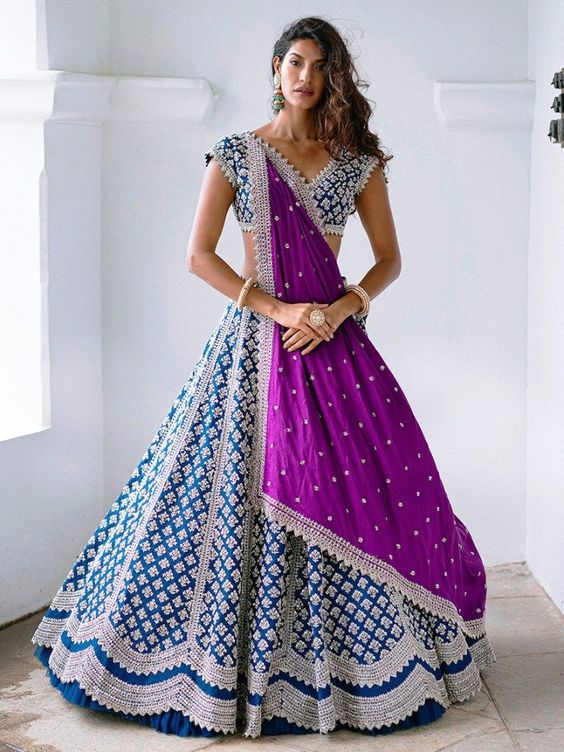 Zara Bridal Wedding Purple Blue Lehenga Set SFINS1123 - ShreeFashionWear  